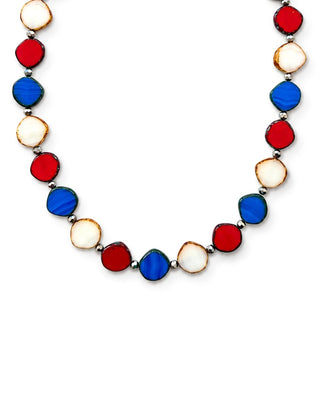 Red White & Blue Beaded Necklace, Small Circle Glass Beaded Necklace