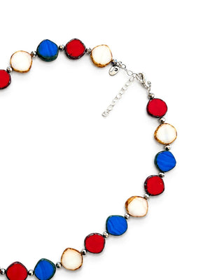 Red White & Blue Beaded Necklace, Small Circle Glass Beaded Necklace