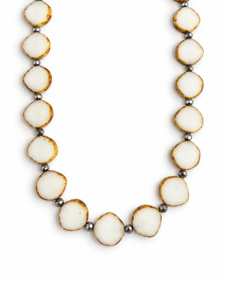 White Beaded Necklace, Small Circle Glass Beaded Necklace