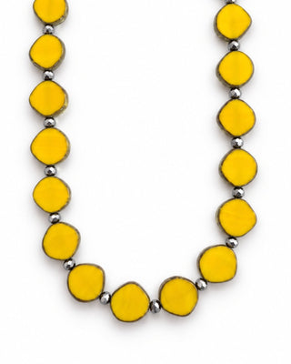Yellow Beaded Necklace,  Small Circle Glass Beaded Necklace