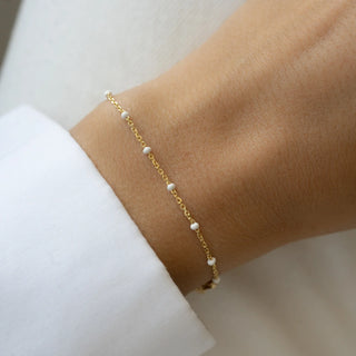 White Enamel Dotted Gold Bracelet