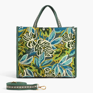 Embellished Handbag, Evergreen Monstera