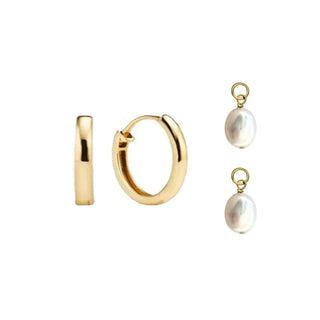 Pearl Charm Huggie Hoop Earrings Gift Set