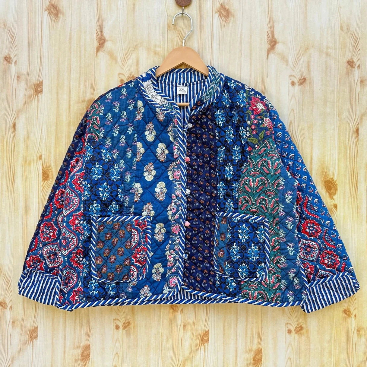 Royal Blue Patchwork Reversible Handmade Quilted Kantha Fabric Royal Blue Patchwork Reversible Handmade Quilted Kantha Fabric