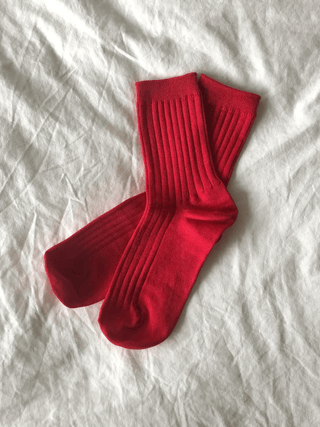 Red Classic Knit Ribbed Cotton Blend Socks