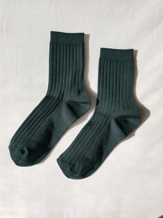 Forest Green Classic Knit Ribbed Cotton Blend Socks