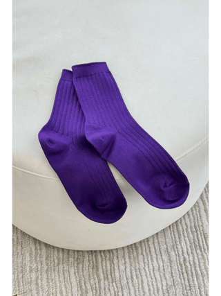 Eggplant Purple Classic Knit Ribbed Cotton Blend Socks