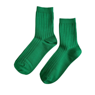 Kelly Green Classic Knit Ribbed Cotton Blend Socks