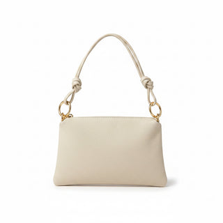 Knotted shoulder bag in off white
 Italian pebbled leather with gold hardware