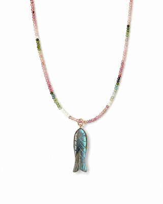 Mini Tourmaline & Labradorite Fish Pendant Necklace
