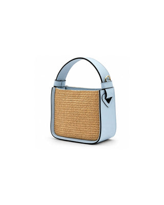 Structured Raffia and Italian Leather Top Handle Bag