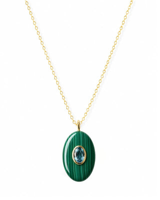 Malachite and Blue Topaz Pendant, One-of-a-Kind