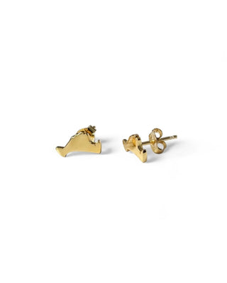 Martha's Vineyard Island Stud Earrings in 14k gold vermeil on white background