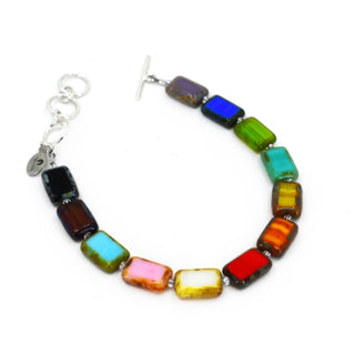 Pride Progress Rainbow Bracelet, Glass Tile Rectangle 1-Strand Bracelet, Trilogy