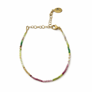 mini tourmaline gemstone bracelet 14k gold fill chain and extender on white background