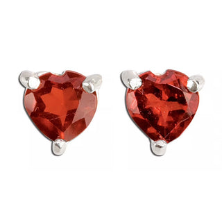 Heart Shaped Garnet Sterling Silver Stud Earrings