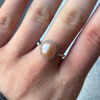 Adjustable Freshwater Pearl Ring 10mm, Cubic Zirconia & Sterling Silver