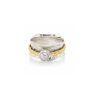 Single Pearl Sterling Silver Spinner Ring