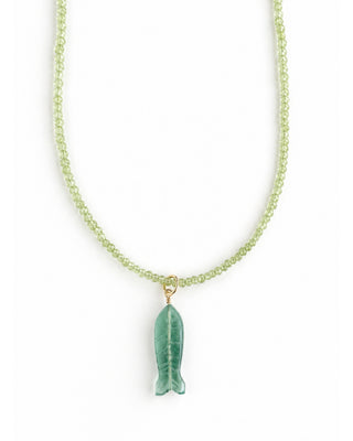 Mini Peridot Gemstone Necklace with Carved Fluorite Fish