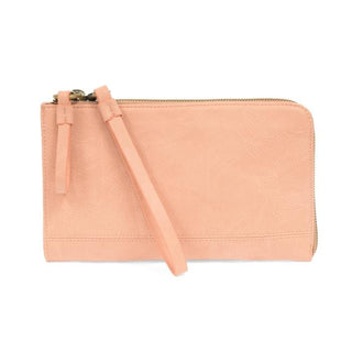 petal pink vegan leather wristlet wallet crossbody bag