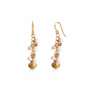 Gemstone & Scallop Shell Cluster Earrings