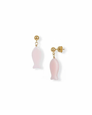 Pink Fish Earrings on Gold fill ball on white background