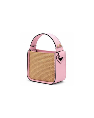 Structured Raffia and Italian Leather Top Handle Bag