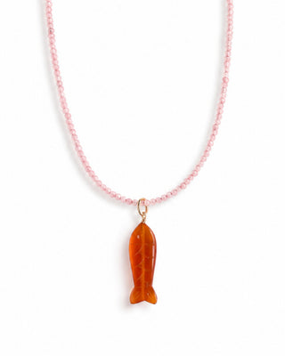 Mini Pink Peruvian Opal Necklace with Carnelian Fish