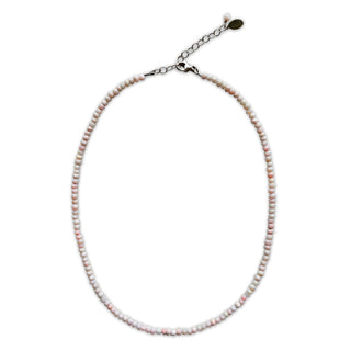 Pink Peruvian Opal necklace on sterling silver findings on whitebackground