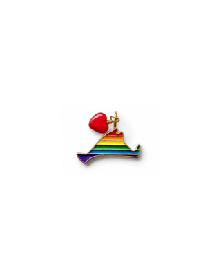 Rainbow Striped Enamel Martha's Vineyard Island with tiny red heart charm on white background in 14k gold vermeil