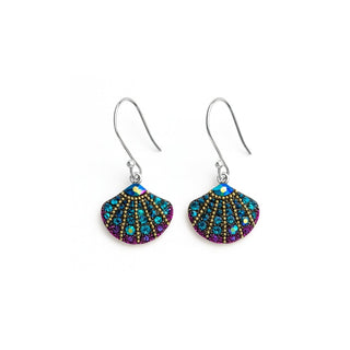 Mosaic Crystal Scallop Shell Sterling Silver Earrings