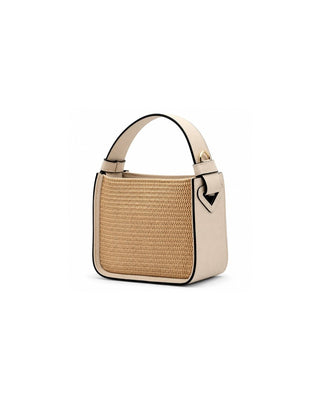 Structured Raffia and Italian Leather Top Handle Bag