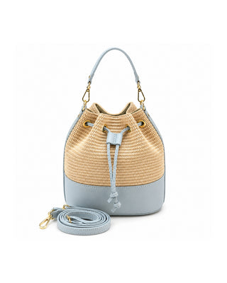 Raffia & Italian Leather Bucket Bag