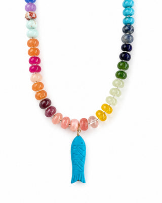 Rainbow Mix Smoothie Beaded Necklace with Turquoise Fish Charm