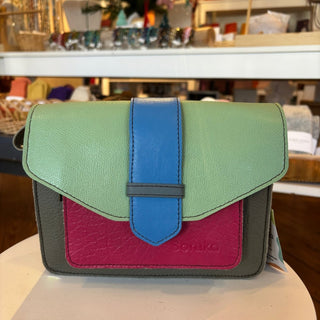 recycled leather mint olive leather crossbody bag