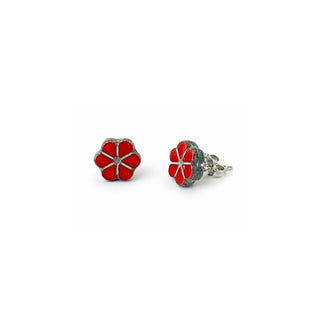 Red Tiny Daisy Sterling Silver Stud Earrings