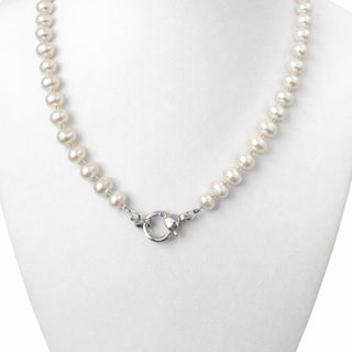 Pearl Charm Holder Necklace, Silver Charm Holder Clasp