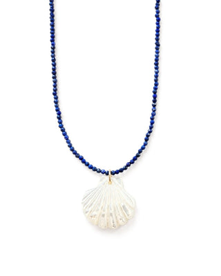 Scallop Shell Mother of Pearl Pendant Lapis Necklace