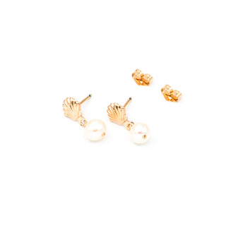 Scallop Shell Pearl Drop Earrings