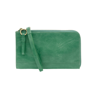 sea green vegan leather crossbody wristlet wallet and clutch whitebackground