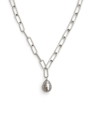 Pearl Drop Necklace, Chunky Paperclip Chain