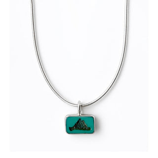 Martha's Vineyard Summer Sterling Silver Pendant Necklace with Turquoise Glass Tile