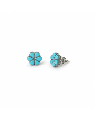 Sky Blue Tiny Daisy Sterling Silver Stud Earrings