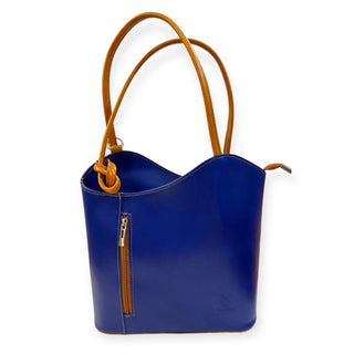 Royal Blue Leather Convertible Backpack & Tote Bag, Italian Leather Handbag