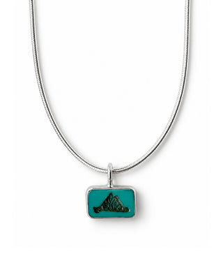 Martha's Vineyard Summer Sterling Silver Pendant Necklace with Turquoise Glass Tile