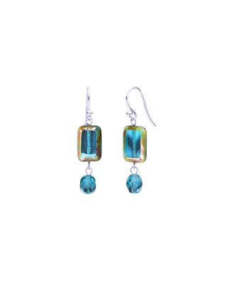 Teal Swirl Glass Beaded Crystal Dangle Earrings