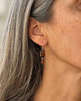 Amber Tortoise Glass Beaded Crystal Dangle Earrings