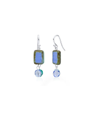 Hydrangea Blue Glass Beaded Crystal Dangle Earrings