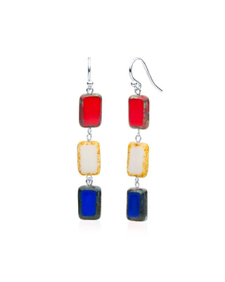 Red White & Blue Glass Rectangle Beaded Drop Earrings