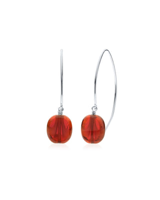 Fuchsia Glass Oval Drop Sterling Silver Wishbone Earrings